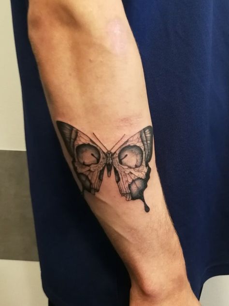 Butterfly Skull Tattoo Men, Masculine Butterfly Tattoo, Men Butterfly Tattoo, Butterfly Effect Tattoo, Butterfly Skull Tattoo, Skull Butterfly Tattoo, Mens Butterfly Tattoo, Half Sleeve Tattoos Forearm, Medusa Tattoo Design