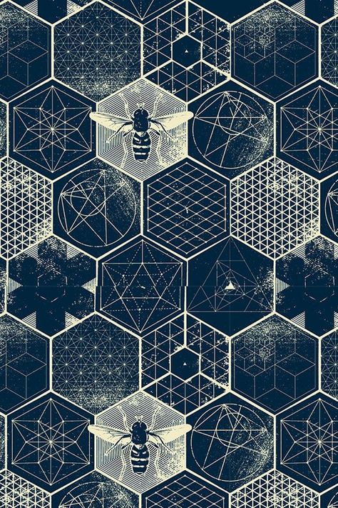 Wallpaper Science, Pattern On Fabric, Muster Tattoos, Cream Design, Deep Navy Blue, Bee Art, Honeycomb Pattern, Design Tattoo, Tattoo Pattern