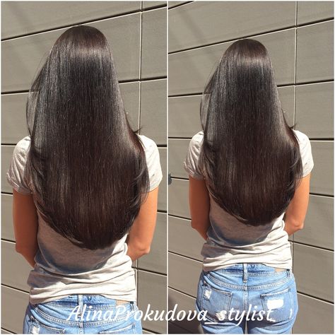 U Cut Hairstyle, V Shaped Haircut, U Shaped Hair, Trendy Hairstyle, Easy Hairstyle, Haircuts For Medium Hair, Haircuts Straight Hair, Long Black Hair, Long Layered Hair