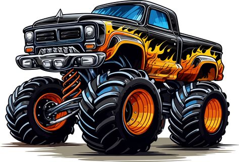 Monster Truck Drawing, Monster Truck Clipart, Truck Cartoon, Clothing Labels Design, Cartoon Monsters, Moon Pictures, Car Images, Cityscape Photos, Logo Banners