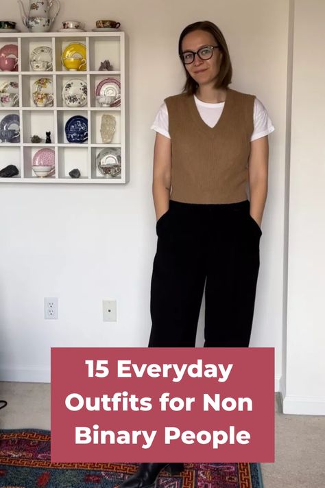 Explore simple, cute, and aesthetic non-binary outfit ideas that will elevate your style and empower your identity with just a few easy clicks. Non Binary Outfits, Style In 2023, Non Binary Fashion, Casual White Sneakers, Green Oversized Sweater, Burgundy Sneakers, Oversized Striped Shirt, Cute And Aesthetic, Non Binary People