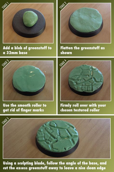 Noobs and their paintbrush: Greenstuff Textured Bases - Part 1 Miniature Basing Ideas, Miniature Bases Warhammer 40k, Warhammer 40k Base Ideas, Miniature Bases Ideas, Warhammer Bases Ideas, 40k Bases, Warhammer Bases, Dnd Diy, Dnd Crafts