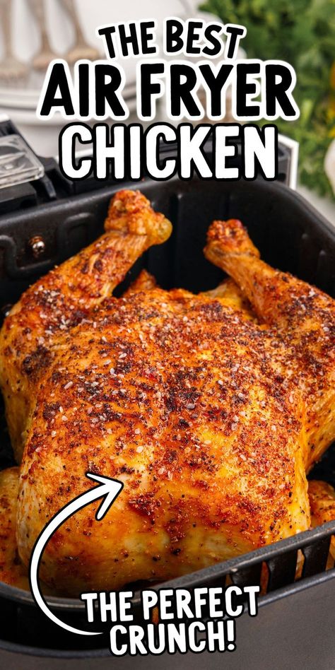 Air Fryer Whole Chicken Instapot Air Fryer Chicken, Airfryer Whole Chicken Recipe, Whole Fryer Chicken Recipes, Full Chicken In Air Fryer, Air Fry Whole Chicken Recipe, Air Fry Whole Chicken, Air Fryer Recipes Whole Chicken, Whole Chicken Air Fryer, Whole Chicken In Air Fryer