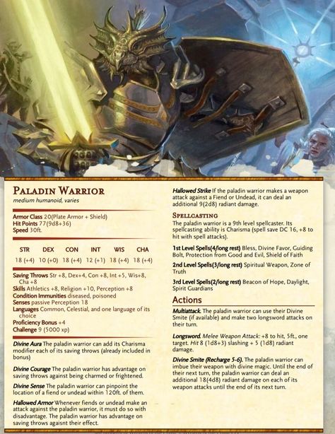 Homebrew Enemies 5e, Paladin Stat Block, Dnd Enemy Stats, Dnd Npc Stats, D&d Inspiration, Avernus Dnd, Dnd Army, Dnd Stat Blocks, 5e Paladin