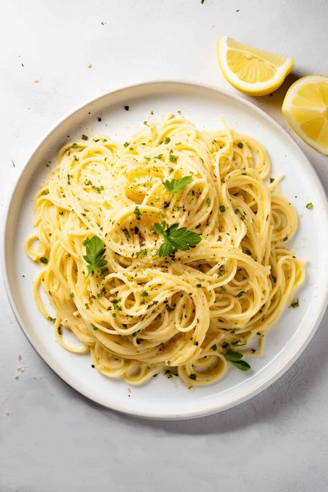 Lemon Garlic Pasta Creamy Lemon Garlic Pasta, Garlic Butter Pasta, Lemon Garlic Pasta, Cold Pasta, Garlic Pasta, Lemon Pasta, Pasta Pasta, Lemon Herb, Daily Recipes