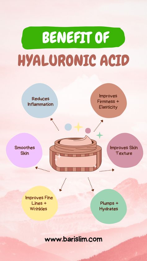 Hyaluronic acid is a natural substance found in your skin that helps to keep it hydrated and plump. As you age, your body produces less hyaluronic acid, which can lead to dryness, wrinkles, and fine lines. Using hyaluronic acid products can help to restore your skin's hydration and improve its appearance. Benefits Of Hyaluronic Acid, Hyaluronic Acid Benefits, Skin Advice, Skin Aesthetics, Basic Skin Care Routine, Hydrated Skin, Top Skin Care Products, Facial Skin Care Routine, Hyaluronic Acid Serum