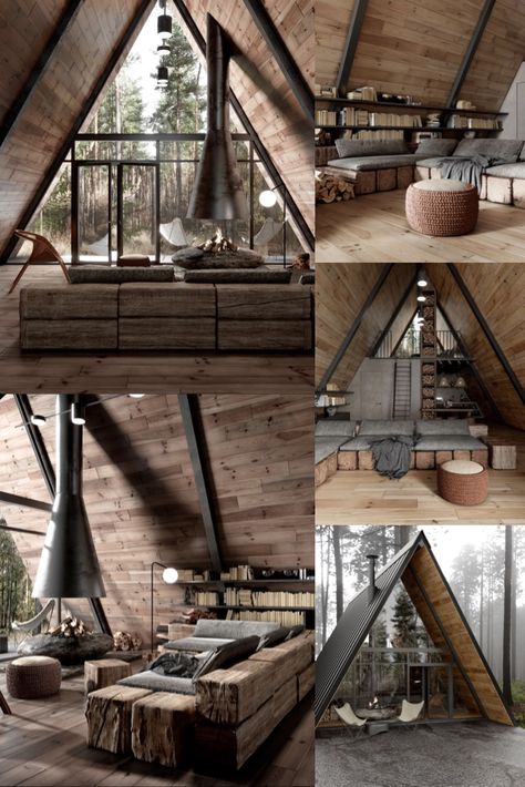 Luxury Aframe Cabin, Luxury A Frame Cabin, Yana Prydalna, Modern Glass House Exterior, A Frame Interior, A Frame House Interior, Forest Architecture, A-frame Interior, Modern A Frame Cabin