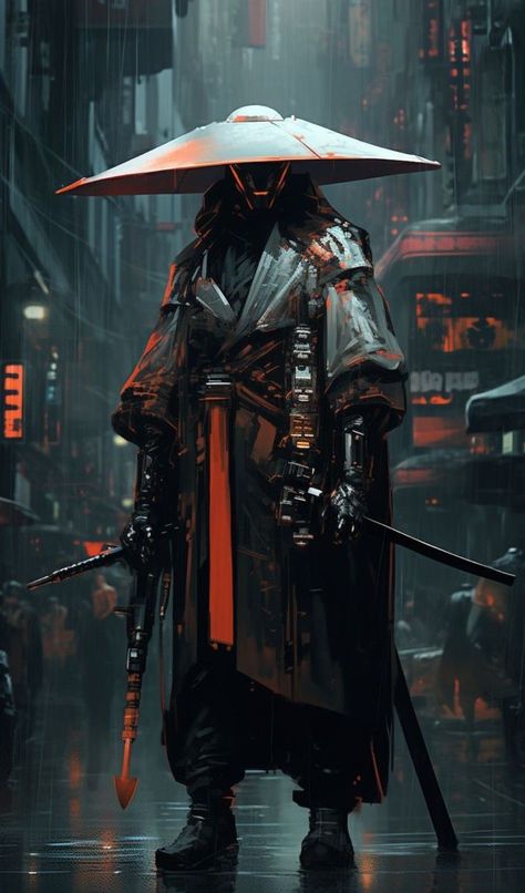 Cyberpunk Japanese Outfit, Black And Red Outfit, Futuristic Samurai, Samurai Concept, Samurai Clothing, Ninja Wallpaper, Urban Samurai, Art Mask, Afro Samurai