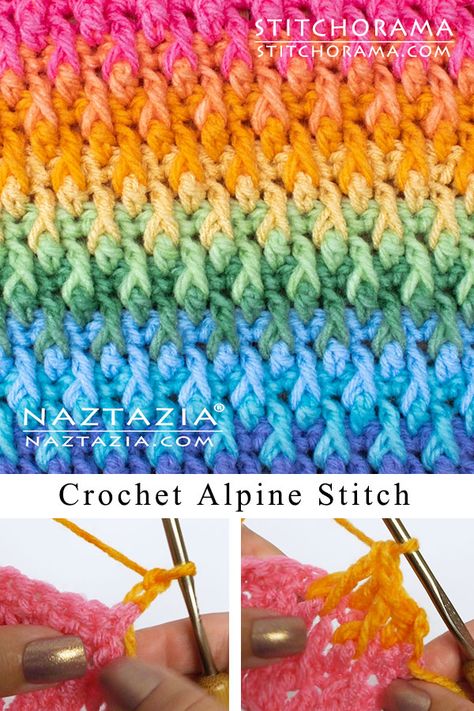 How to Crochet Alpine Stitch - Naztazia ® Alpine Stitch Crochet Blanket, Crochet Alpine Stitch, Crochet Blanket Border, Alpine Stitch, V Stitch Crochet, Crochet Stitches Guide, Crochet Knit Stitches, Crochet Stitches Video, Crochet Stitches For Beginners