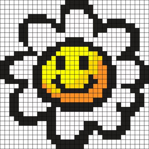 Daisy With A Face Perler Bead Pattern Daisy Pixel Art, Pixel Art Animals, Kandi Cuffs, Graph Crochet, Easy Pixel Art, Pony Bead Patterns, Pixel Art Templates, Pixel Drawing, Pixel Crochet