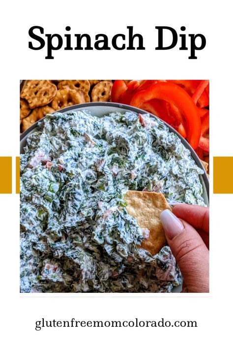 This gluten free spinach dip is a family favorite. This recipe comes from my Aunt Marcia and is our go to dip for all celebrations. So creamy and delicious, filled with spinach, water chestnuts, red peppers, green onions and dill creating the best flavors and crunch! Serve this cold with your favorite gluten free cracker and veggies. Hope you enjoy! #spinachdip #glutenfreeappetizers #appetizers #partydish #glutenfree Gluten Free Spinach Dip, Spinach Dip Cold, Gluten Free Dips, Gluten Free Crackers, Gluten Free Appetizers, Water Chestnut, Water Chestnuts, Party Dishes, Spinach Dip