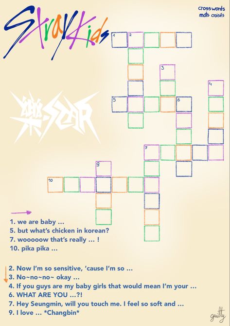 Straykids Journal, Kids Crossword Puzzles, Han Seungmin, Journal Inspiration Writing, Kpop Diy, Kids Mood, Crossword Puzzles, Fun Easy Crafts, Dessin Adorable