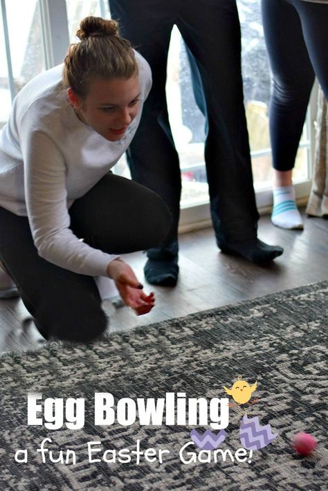 Easter Egg Bowling - A Fun Family Easter Game! This is such a fun Easter Game Idea. It's easy to set up and fun for the whole family to play. Play indoors or outdoors. Perfect for kids and adults. www.kidfriendlythingstodo.com #eastergame Easter Egg Roll Game, Adult Easter Games, Family Easter Games, Indoor Games For Adults, Fun Easter Games, Indoor Party Games, Family Games To Play, Easter Games For Kids, Cabin Weekend