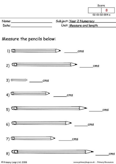 PrimaryLeap.co.uk - Measure and length Worksheet Length Worksheet, Measuring Worksheets, Measurement Third Grade, Worksheets 2nd Grade, Year 2 Maths, Measurement Worksheets, Measuring Length, Math Patterns, Measurement Activities