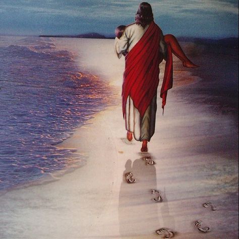 godlovessyou: “Una #reflexión: “Una noche, un hombre soñó que estaba caminando por la playa con #Jesus y a través del cielo, pasaban escenas de su vida. Por cada escena que pasaba, percibía que habían... Footprints In The Sand, Pictures Of Christ, Prophetic Art, Pictures Of Jesus Christ, Ayat Alkitab, Jesus Christ Images, Daughters Of The King, Jesus Art, Jesus Is Lord