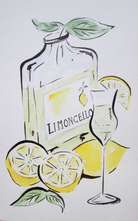 Italian Summer Drawing, Limoncello Art Print, Italian Pictures Art, Italy Sketches Easy, Italian Watercolor Painting, Italian Sketches Drawings, Italian Art Painting, Watercolor Italy Easy, Italian Paintings Easy