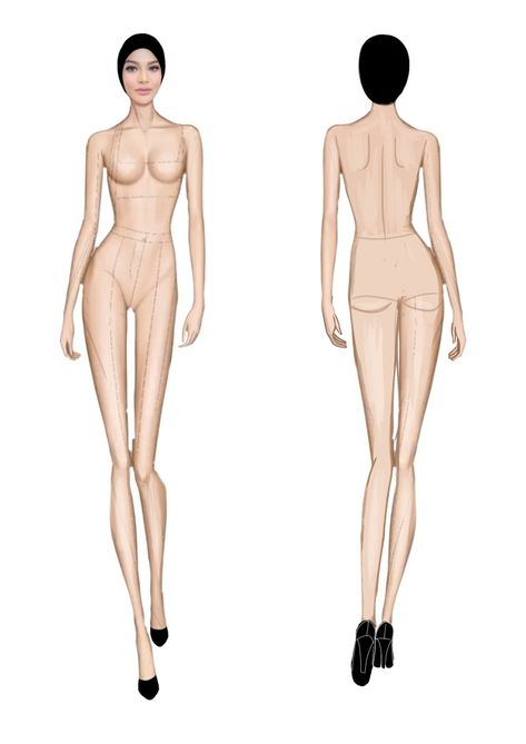 Body Figure Template, Body Model Drawing Fashion Design Front And Back, Digital Fashion Illustration Croquis, Fashion Illustration Body Figure Drawing, Digital Model Portfolio, Female Croquis Poses, Female Croquis Poses Models, Female Croqui, Pose Mannequin