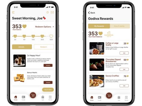 Godiva Home & Reward Page by Dumitru Birchin Loyalty Program Design, การออกแบบ Ui Ux, Reward Ideas, Rewards App, Restaurant App, Programming Apps, Loyalty Rewards Program, Loyalty Rewards, Reward System