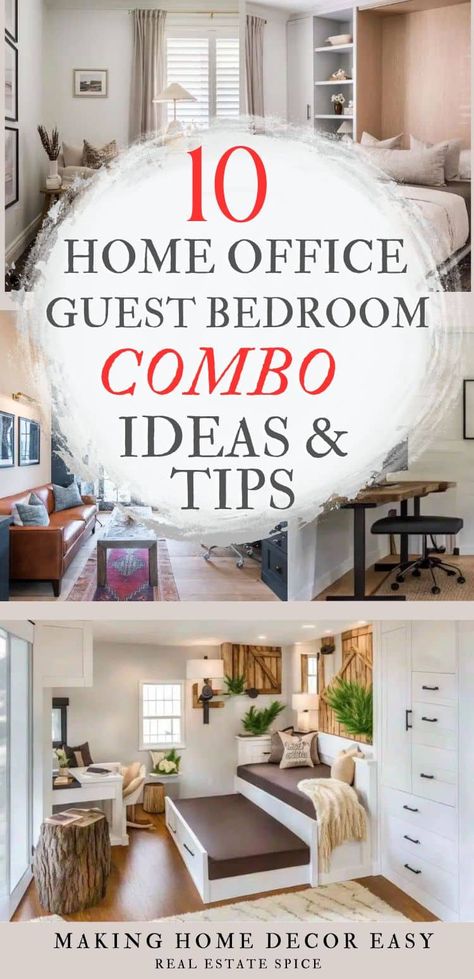 Guest Room Combo Ideas, Office Guest Bedroom Combo, Office Guest Room Combo Ideas, Guest Bedroom Office Combo, Bedroom Home Office Ideas, Small Bedroom Office, Guest Room Combo, Spare Room Office, Bedroom Office Combo