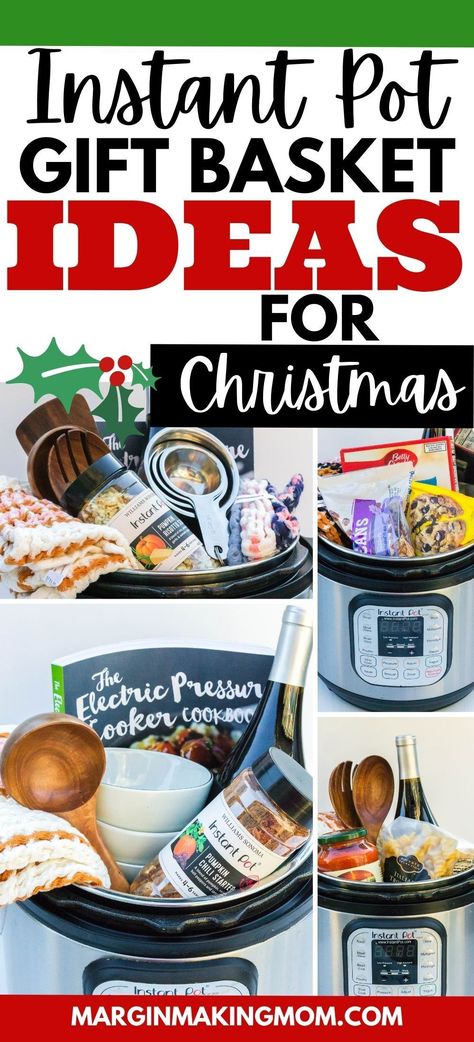 Learn how to make the perfect Instant Pot gift basket for Christmas! I have plenty of fun Instant Pot gift basket ideas to give you the inspiration you need to create a holiday gift they'll never forget! Casserole Gift Basket Ideas, Crockpot Baskets Gift Ideas, Air Fryer Gift Basket Ideas, Dutch Oven Gift Basket Ideas, Mini Crockpot Gift Ideas, Crock Pot Gift Basket, Slow Cooker Gift Basket Ideas, Crock Pot Gift Basket Ideas, Crockpot Gift Basket