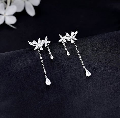 Elegant Sterling Silver Flower Dangle Drop Chain Earrings. Click to shop on Amazon. #earrings #sterlingsilverearrings Silver Hanging Earrings, Faceless Assassin, Silver Prom Earrings, Amazon Earrings, Sophisticated Jewelry, Prom 2024, Fun Clothes, Prom Earrings, Wrap Earrings