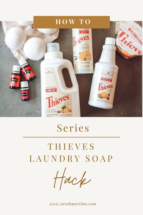 Learn to hack the plant-based Thieves laundry soap and make it last twice as long! Thieves Laundry Detergent, Thieves Laundry Soap, Young Living Thieves, Thieves Cleaner, Thieves Household Cleaner, Oils For Sleep, Scent Booster, Natural Laundry, Laundry Guide