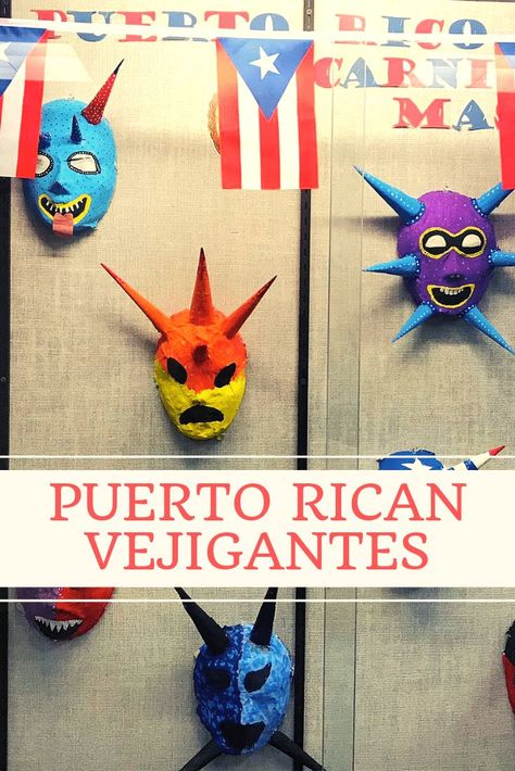 Puerto Rican Vejigantes Mask: Multicultural craft for kids, plus resources to learn about the history and traditions related to the masks. Great for Latin American units, good craft for Spanish class. Mask Art Project, Mascara Papel Mache, Hispanic Heritage Month Crafts, Multicultural Crafts, Spanish Crafts, Hispanic Art, Cultural Crafts, Hispanic Culture, Mask Art