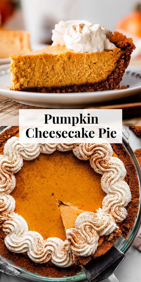 This pumpkin cheesecake pie is just like regular pumpkin cheesecake, but takes a fraction of the time, and there's no water bath needed! #pumpkincheesecake #pumpkin #thanksgiving Pumpkin Cheesecake No Water Bath, Pumping Cheesecake, Small Pumpkin Cheesecake, Pumpkin Cheesecake Pie, Pumpkin Swirl Cheesecake, Pumpkin Pie Cake, Pumpkin Tarts, Awesome Desserts, Halloween Breakfast