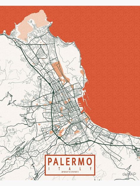 "Palermo City Map of Sicily, Italy - Bohemian" Poster by deMAP | Redbubble Bohemian Poster, Palermo Sicily, Italy Map, Matching Paint Colors, Illustration Food, Sicily Italy, Paint Matching, City Maps, City Map