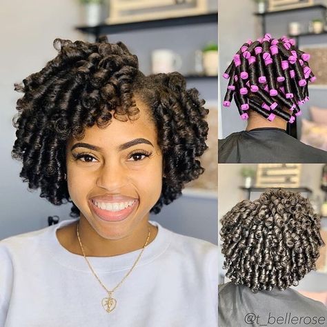 photo collage of pretty woman smiling sitting in the hair salon with purple perm rods and curly hair Short Hair Perm, Natural Hair Rod Set, Natural Braid Styles, Roller Set Hairstyles, Hair Rods, Cornrows With Box Braids, Curling Wands, Perm Rod Set, Heatless Curling