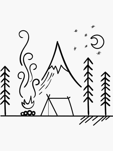 Drawing Ideas Easy For Teens, Camping Drawing, Camping Scene, Pencil Sketch Drawing, Cool Pencil Drawings, Pencil Drawings Easy, Seni Cat Air, Outdoor Stickers, Easy Doodle Art