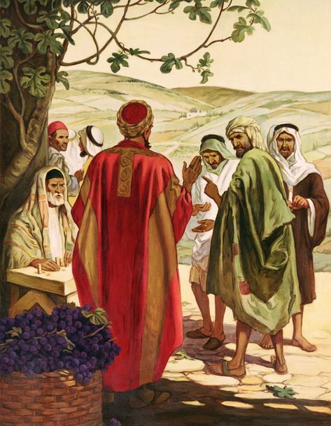 Some workers were upset that the vineyard owner was generous to those who worked less. Joseph In Egypt, The Bible Movie, Church Pictures, Bible Images, Bible Illustrations, Bible Characters, Bible Pictures, Jesus Painting, The Vineyard