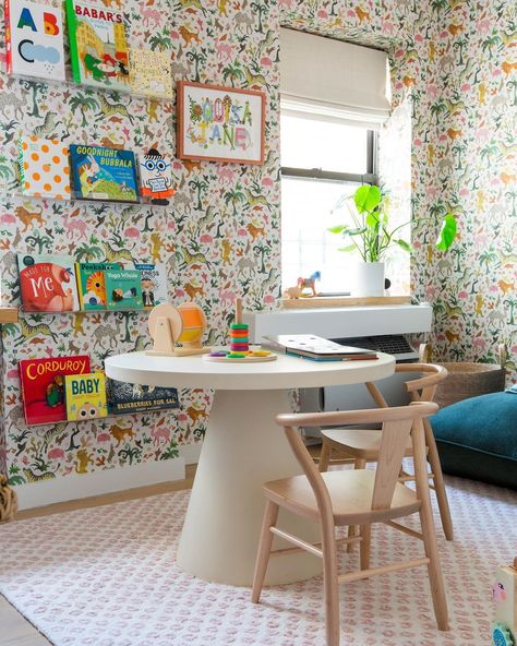 Wild wallpaper for the win! We'd love to play all day in this room designed by @collyersmansion, featuring our @miltonandgoose Crescent Chairs🤩 Shop fun furniture and decor for your little one's play space at the link in our bio! #WestElmKids Kids Art Room, Wild Wallpaper, Space Kids Room, Kids Interior Design, Whimsical Nursery, Mansion Designs, Fun Furniture, West Elm Kids, Play All Day