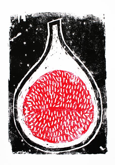 Fig Linocut, Fig Drawing, Seed Illustration, Veggie Art, Tea Illustration, Relief Printing, Linocut Art, Woodcuts Prints, Stamp Printing