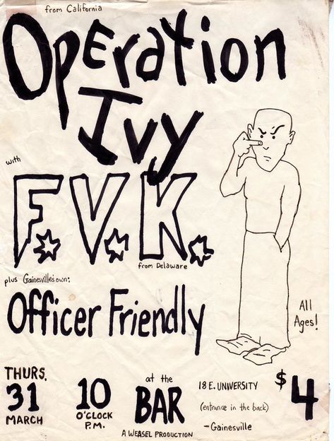 Ivy Poster, Officer Friendly, Psychobilly Bands, Punk Posters, Operation Ivy, Punk Flyers, 1980s Music, Punk Poster, Music Flyer