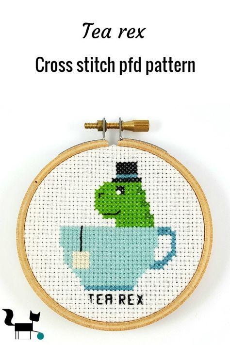 Easy Cross Stitch Patterns For Beginners, Cross Stiches Ideas Easy, Cross Stiching Ideas, Pineapple Cross Stitch, Cute Cross Stitch Patterns, Cross Stitch Simple, Tea Puns, Geeky Cross Stitch, Tea Rex