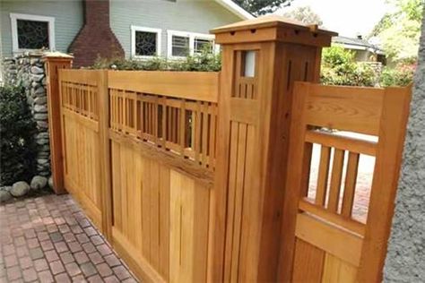 Obviously this craftsman style fence would break the bank but it would look lovely in white at hip height with yellow roses. Craftsman Driveway Gate, Neptune Project, Prowell Woodworks, Wood Driveway, Entrance Landscaping, Wood Gates Driveway, Gates Driveway, Fence Gates, Backyard Gates