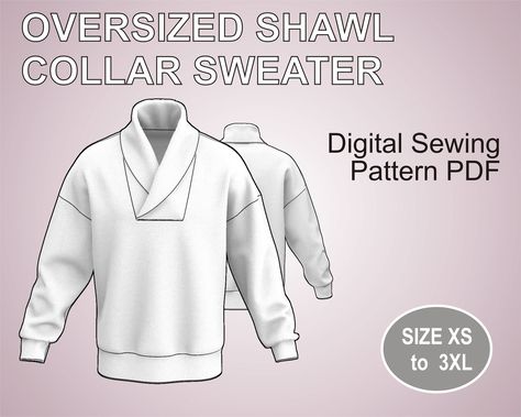 Zig Zag Stitch, Shawl Collar Sweater, Pull Oversize, Sewing Instructions, Easy Sewing Patterns, Pattern Drafting, Collar Pattern, Oversized Pullover, Traditional Fashion