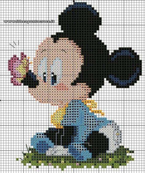 Pixel Crochet Blanket, Disney Cross Stitch Patterns, Baby Minnie, Pola Kristik, Stitch Cartoon, Disney Cross Stitch, Baby Mickey, Baby Cross, Cross Stitch Baby