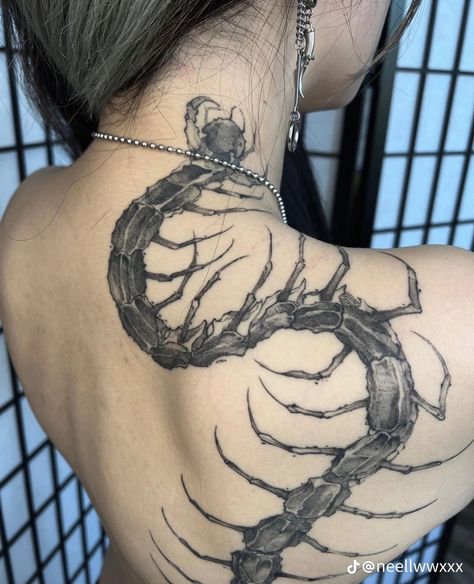 Backpiece Tattoo, Wicked Tattoos, Scorpion Tattoo, Creepy Tattoos, Cute Little Tattoos, Tattoo Style Drawings, Spine Tattoo, 1 Tattoo, Spine Tattoos