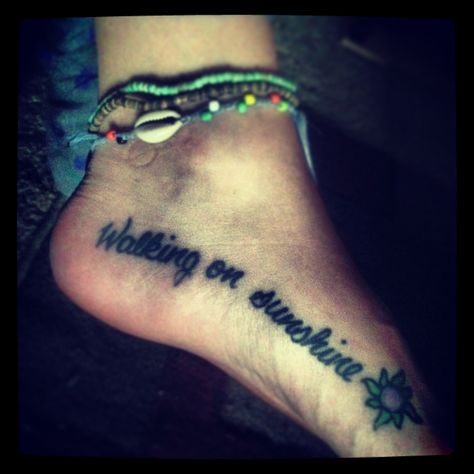 Walking on sunshine foot tattoo Walking With God Tattoo, Walking On Sunshine Tattoo, Footprints In The Sand Tattoo Ideas, Footprints In The Sand Tattoo For Women, He Walks With Me Foot Tattoo, Storm Tattoo, Sunshine Tattoo, Foot Tattoo, Infinity Tattoo