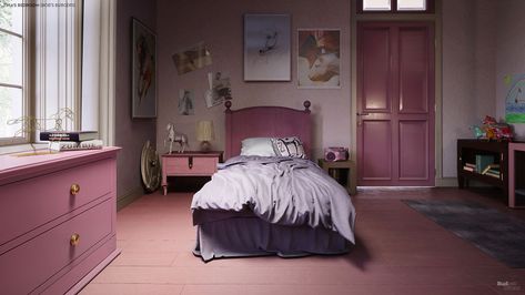 Interior Designers Show How 6 Iconic Cartoon Characters’ Bedrooms Would Look In Real Life | Bored Panda Tv Show Bedrooms, Suspended Bed, Lilac Bedding, Iconic Cartoon, Anglepoise Lamp, Budget Interior Design, Interior Design Process, Monochrome Color, Concrete Wall