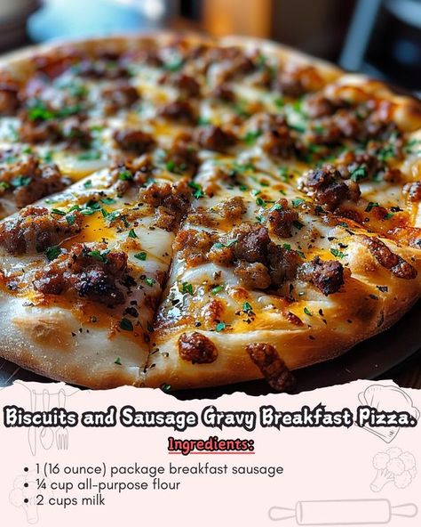 Sausage Gravy Breakfast Pizza, Sausage Gravy Breakfast, Biscuits And Sausage Gravy, Biscuits And Sausage, Breakfast Sausage, Sausage Gravy, Breakfast Pizza, Sausage Breakfast, 2 Cups