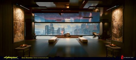 ArtStation - Arasaka Estate, Simon Besombes Arasaka Tower, Modern Japanese Design, Art Deco City, Cyberpunk Red, A Mansion, Japanese Furniture, Dark City, Front Gates, Luxury Lifestyle Dreams