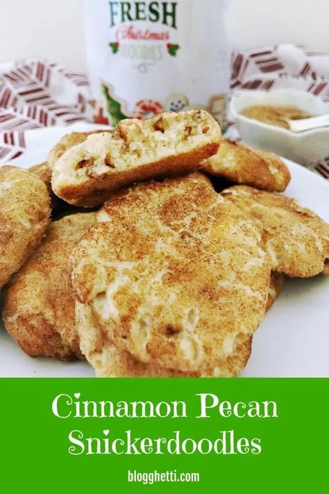 Take a cinnamon-sugar classic cookie & add cinnamon pecans & you get a delicious holiday cookie. Cinnamon Pecan Snickerdoodles are crisp and chewy & have so much flavor from the cinnamon pecans. #snickerdoodles #pecans #cookies #cinnamon #ChristmasCookies Pecans Cookies, Christmas Holiday Crafts, Snickerdoodle Cookies Easy, Cookies Cinnamon, Butter Pecan Cookies, Cinnamon Pecans, Holiday Cookies Christmas, Holiday Wreaths Christmas, Pecan Cookies