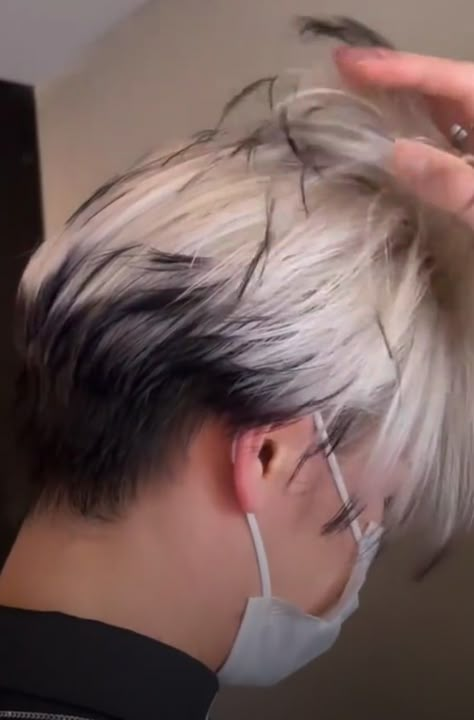 White Hair Color Men, White And Black Hair Men, Underdye Hair Men, Hair Dye Ideas Men, Ombre Hair Men, Mens Dyed Hair, Dyed Ends Of Hair, Underdye Hair, Reverse Ombre Hair