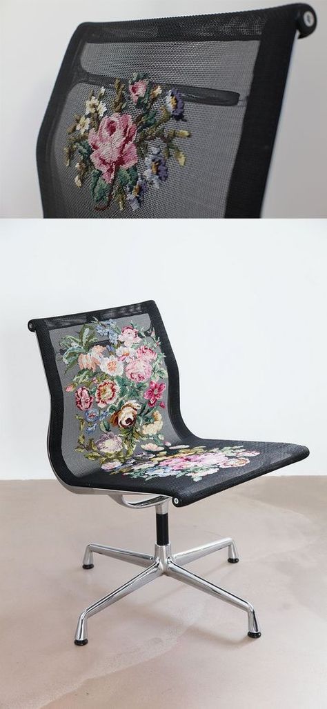 Chair Embroidery, Embroidery Spring, Embroidery Diy, Work Chair, Modern Chair, Screen Door, Embroidery Inspiration, A Chair, Desk Chair