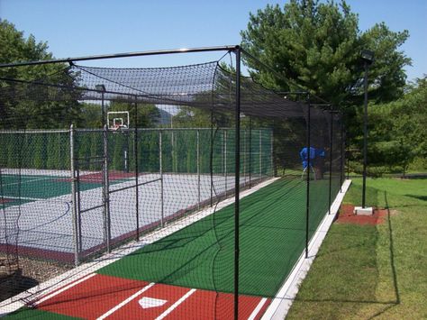 Residential Batting Cage - Backyard Batting Cage - SportProsUSA Sports Backyard, Batting Cage Backyard, Cricket Nets, Basketball Court Backyard, Backyard Sports, Backyard Basketball, Batting Cage, Backyard Baseball, Sports Lounge