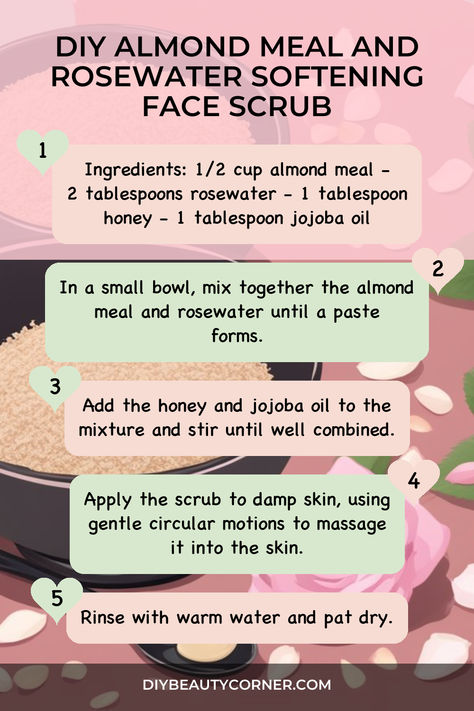 DIY Almond Meal and Rosewater Softening Face Scrub Scrub For Dry Skin, Stretch Mark Prevention Pregnancy, Invest In Your Skin, Face Scrub Recipe, Natural Scrub, Scar Removal Cream, Exfoliating Face Scrub, Homemade Scrub, Exfoliating Face