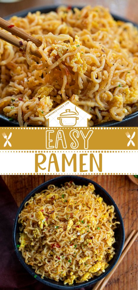 Easy Ramen Recipe is a flavorful side dish made with cooked Ramen noodles that are blended with a garlicky, seasoned sauce with a kick from red pepper flakes! This Asian-inspired recipe is perfect to make for dinner tonight! Save this pin! Adding To Ramen Noodles, Easy Meals With Ramen Noodles, Ramen Noodle Egg Recipes, Ramen Pasta Recipes, Ramiken Recipes Dinners, What To Do With Ramen Noodles, Top Ramen Recipes Chicken, Ramen Noodle Add Ins, Easy Ramen Recipe